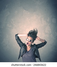 Extreme hair style young woman portrait on vintage background - Shutterstock ID 246843622
