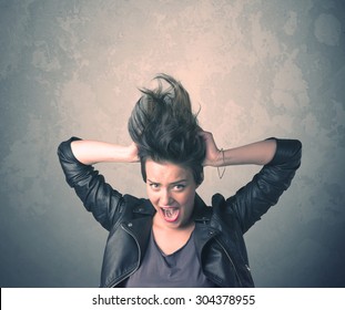 Extreme hair style young woman portrait on vintage background - Shutterstock ID 304378955