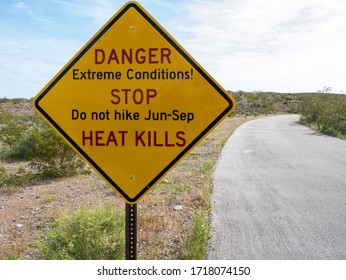 Extreme Heat Warning Sign To Hikers In Lake Mead National Recreation Area