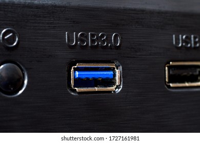 Extreme macro of an USB 3.0 port on a computer