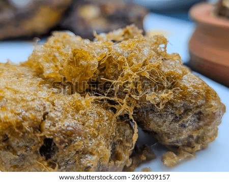 An extreme macro view highlighting the appealing, golden-brown crust and crispy, fibrous texture of two deep-fried, stuffed eggrolls