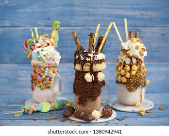 Extreme milkshake or freak shake . Copyspace 
 - Powered by Shutterstock