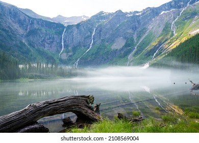 Extreme Morning Fog And Mist On A Summer Day At Avalanche Lake In Glacier National Park