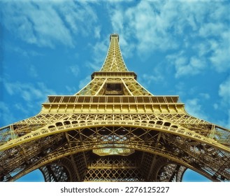 An extreme perspective view of the Eiffel Tower, Paris, France