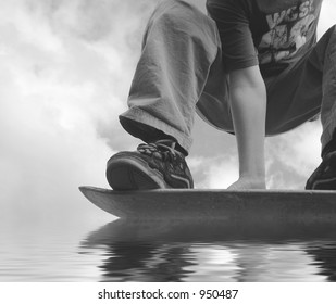 Extreme skateboarder hydroplaning