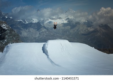 Extreme Skier Doing Backflip On A Big Jump