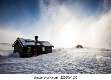 Extreme winter wind in Reinheim Cabin, Dovrefjell National Park, south Norway. - Shutterstock ID 2256064133