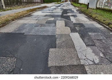 Extremely Bad Quality Road With Many Patches, Potholes