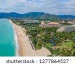 Extremely beautiful panoramic view from the altitude. air photo. China, Hainan, Sanya. Luxury vacation on tropical islands,Yalong Bay.