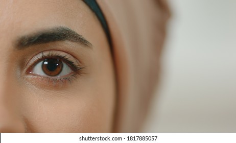 Extremely Close Eye Photo of a Woman Wearing a Hijab.