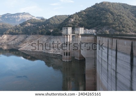 Extremely dry weather in southern Europe due to climate change leads to an almost empty Sau reservoir (Pantà de Sau), Catalonia, picture taken in November 2023
