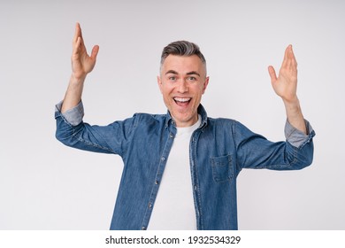 Extremely Happy Caucasian Man Isolated Over White Background