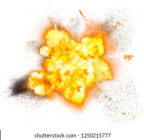 Extremely Hot Fiery Explosion With Sparks And Smoke, Against White Background