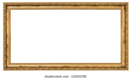 Extremely long golden frame isolated on white background