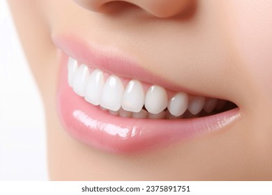 Exuding Radiance: Captivating Close-up of a Woman's Perfectly White Teeth and Joyful Smile.