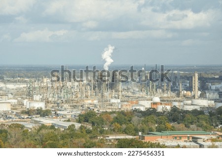 The ExxonMobil oil refinery seen from the Louisiana capitol tower in Baton Rouge, USA