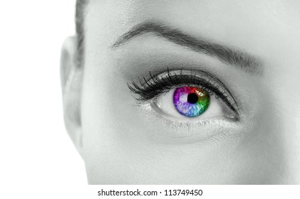 Eye - Beautiful  Colorful Eye  - Rainbow Color , Close Up