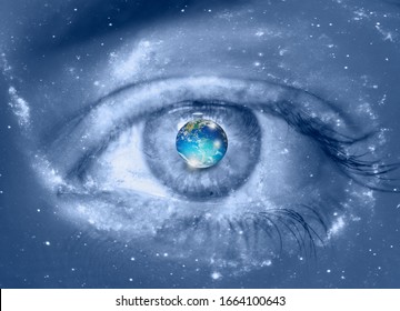 Eye in the center of the galaxy with earth "Elements of this image furnished by NASA "