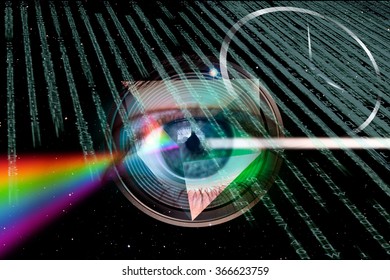Eye close-up with technology background