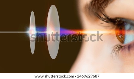 Eye defect correction surgery with laser - Young girl having her eyesight checked with magnifying glass and ray