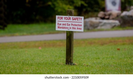 Eye And Ear Protection Sign At A Clay Pigeon Shooting Range