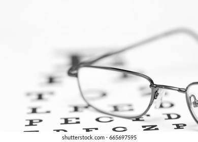 Eye Glasses On Top Of An Eye Chart