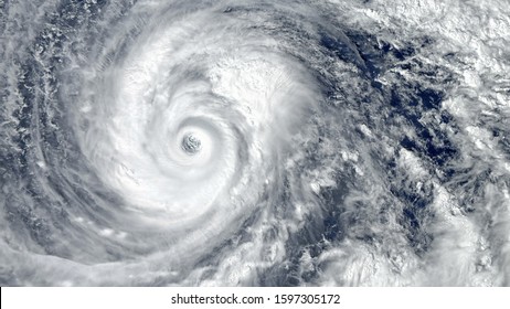 Eye of the Hurricane. Hurricane on Earth. Typhoon over planet Earth.. Category 5 super typhoon approaching the coast. View from outer space. (Elements of this image furnished by NASA)