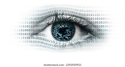 Eye isolated with digital QR code