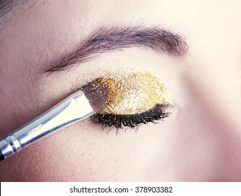 Eye Makeup. Beautiful Eyes Glitter Make-up. Holiday Makeup Detail. 
