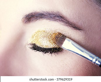 Eye Makeup. Beautiful Eyes Glitter Make-up. Holiday Makeup Detail. 
