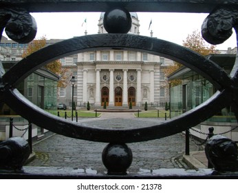 Eye on the Door Picture taken of the Government buildings in dublin through the main gates