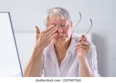 Eye Pain And Inflammation. Woman With Retina Fatigue And Spasm