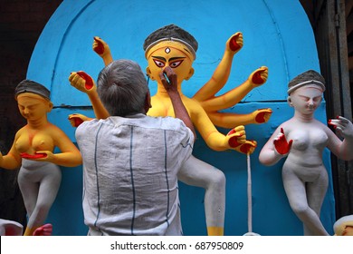 Eye Painting Of Goddess Durga Idol