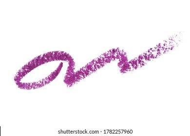 Eye Pencil Purple Color Texture. Eyeliner Swatch Stroke Isolated On White Background. Eye Or Lip Liner Curve Trace. Cosmetic Smeared Beauty Makeup Product Sample. .