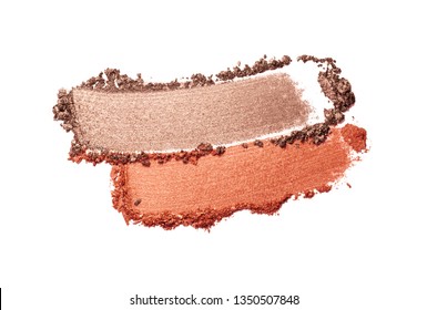 Eye shadow or bronzer neutral brown nude orange red smudge white isolated background