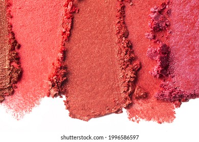 Eye Shadow Or Compact Powder Multi Colored Pink Red Brown Nude Palette Texture Background White Isolated 