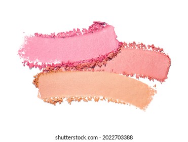 Eye shadow pink matte or blusher powder colored texture background white isolated background