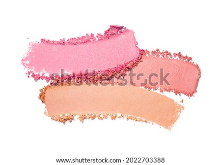 Eye shadow pink matte or blusher powder colored texture background white isolated background