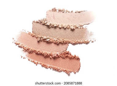 Eye shadow shimmering matte multi colored yellow golden brown nude palette texture background white isolated 