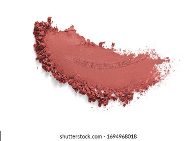 Eye Shadow Swatch. Bronzer Smudge. Face Makeup Powder Texture. Terracotta Eyeshadow Stroke Isolated On White Background