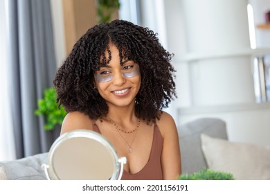 Eye Skin Care. Black Woman With Beauty Patch Mask Under Eyes Portrait.