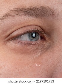 Eye With A Tear Flowing Down A Woman Cheek.