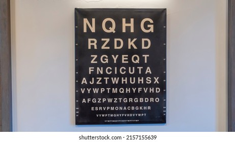 Eye Test Chart. Eye Care Test Placard With Latin Letters. Vision Exam. Luxry Table For Vision Check For Interior Decoration. Vision Test Board Optometrist.