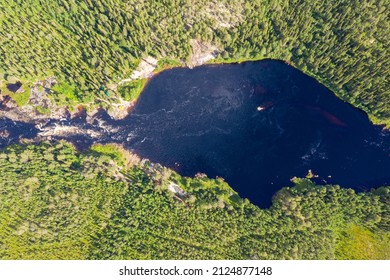 Bird’s Eye View Of Yama (Pit) Rapid On Tuntsayoky River On Sunny Summer Day. Murmansk Oblast, Russia.