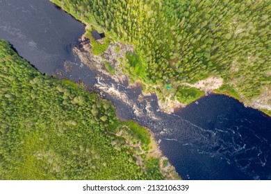 Bird’s Eye View Of Yama (Pit) Rapid On Tuntsayoky River On Sunny Summer Day. Murmansk Oblast, Russia.