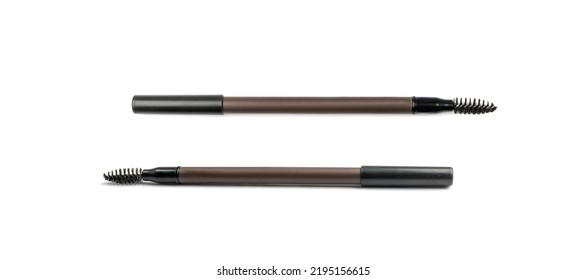 Eyebrow Pencil Isolated. Cosmetic Pencil, Brown Eyeliner, Crayon Pen With Brush, Mockup Eyebrow Pencil On White Background
