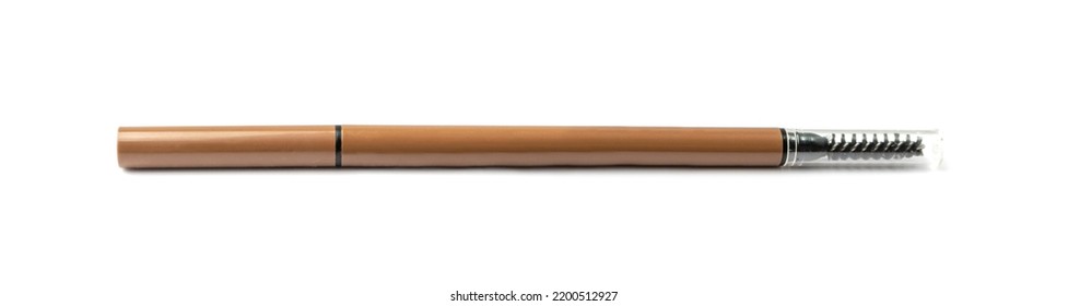 Eyebrow Pencil Isolated. Cosmetic Pencil, Brown Eyeliner, Crayon Pen With Brush, Mockup Eyebrow Pencil On White Background