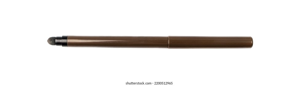 Eyebrow Pencil Isolated. Cosmetic Pencil, Brown Eyeliner, Crayon Pen With Brush, Mockup Eyebrow Pencil On White Background