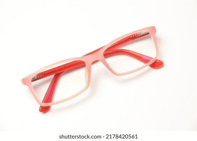 Eyeglass isolated on white. Pink eyeglasses. Eyewear on white. Pink eyewear 