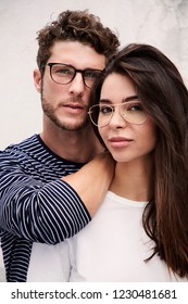 Eyeglasses Couple Posing To Camera, Portrait